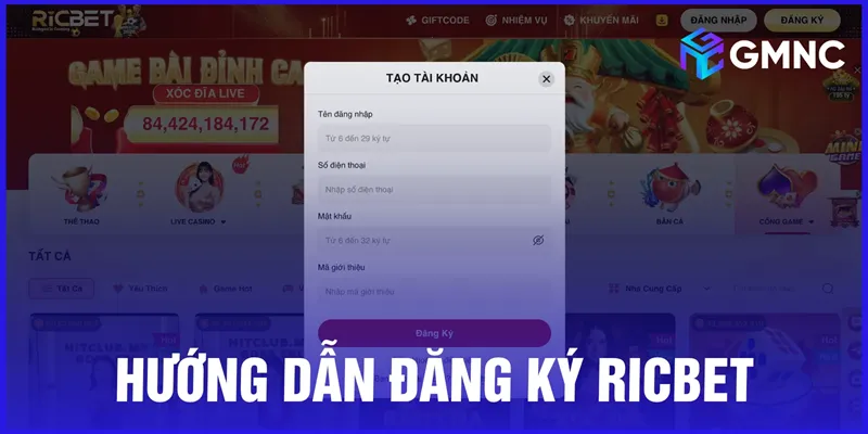 Hướng dẫn đăng ký Ricbet